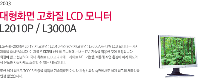 2003³â ´ëÇüÈ¸é °íÈÁú LCD ¸ð´ÏÅÍ L2010P / L3000A
