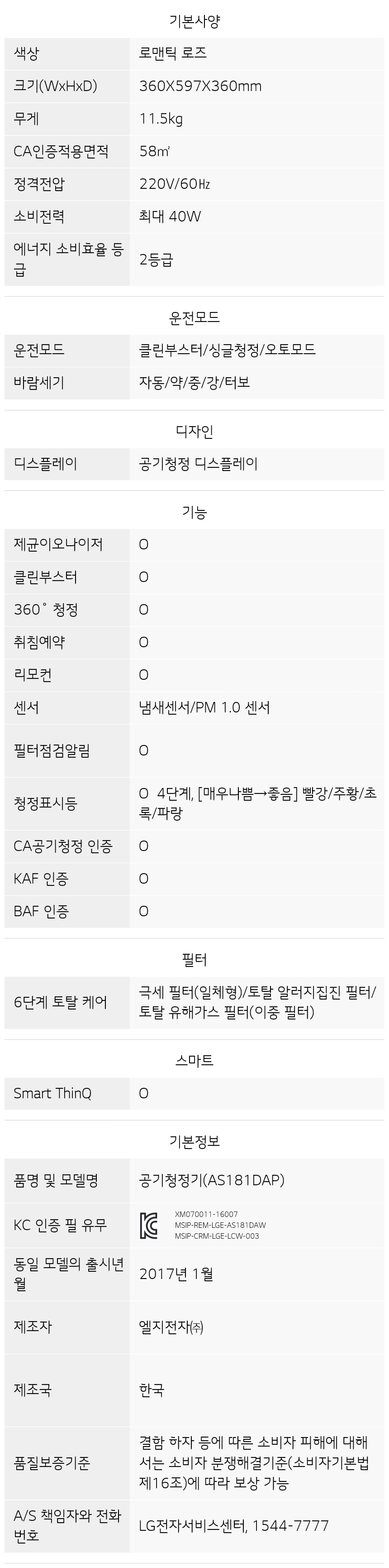 AS181DAP 제품 사양