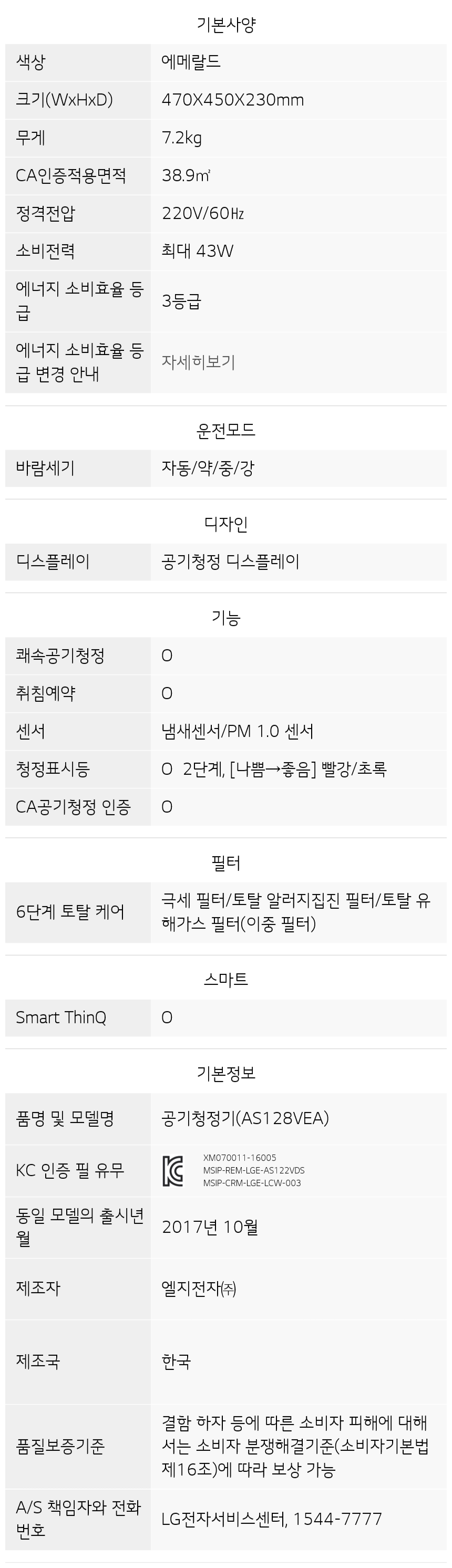 AS128VEA 제품 사양