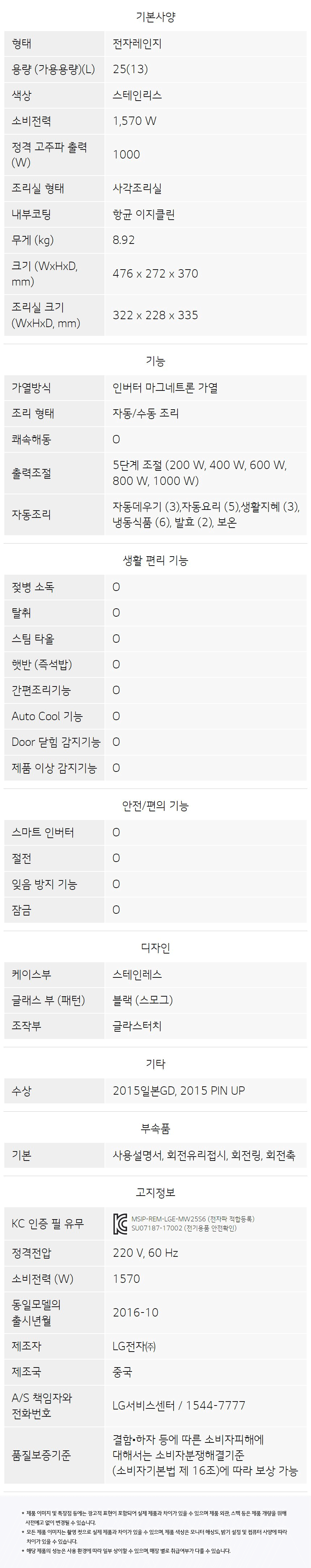 MW25S 제품 사양