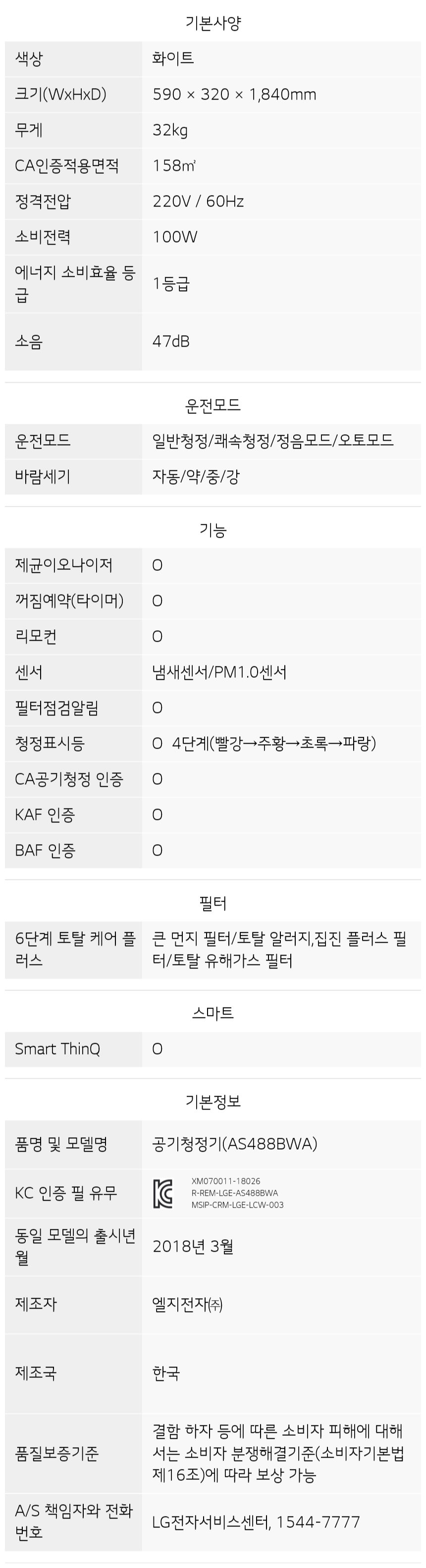 AS488BWA 제품 사양