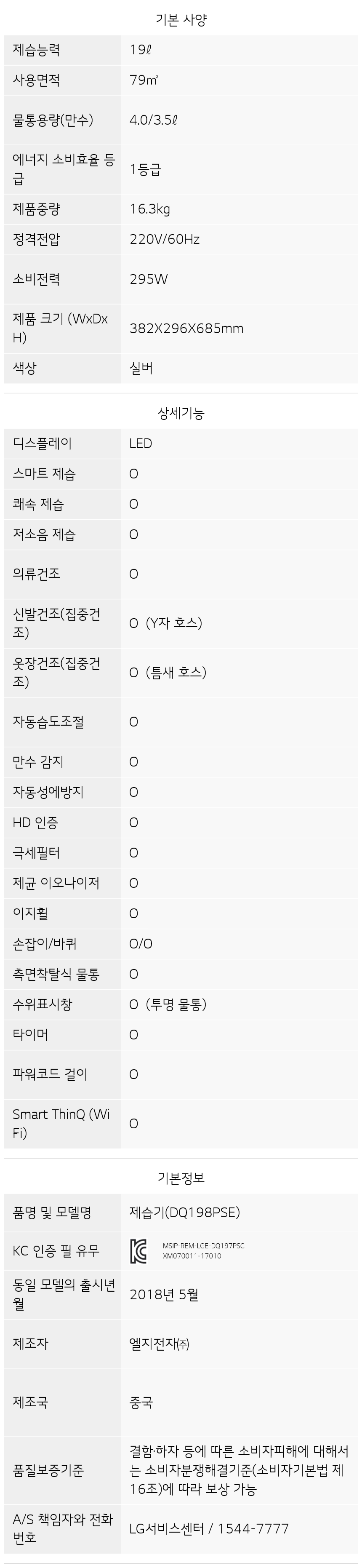 DQ198PSE 제품 사양