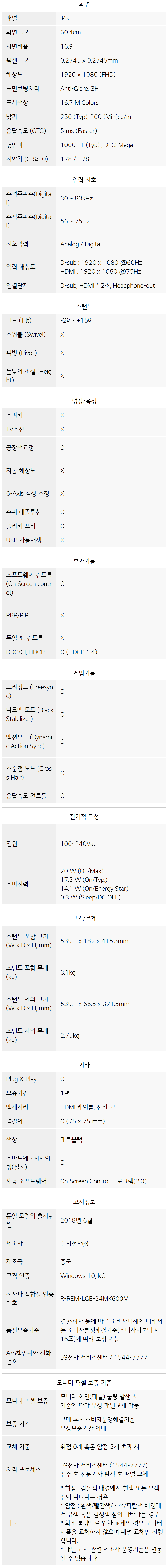 24MK600M 제품 사양