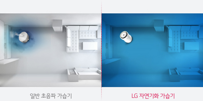 일반 가습기와 LG 프리미엄 가습기 미세수분 비교 이미지