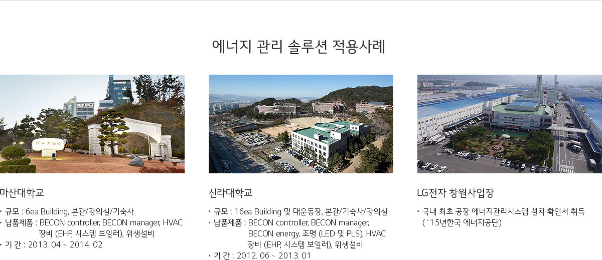 에너지 관리 솔루션 적용 사례. 자세한 내용은 다음 내용 참조