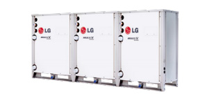 145, 151, 157, 162, 168, 174 KW의 LG Multi V WATER(수열원) 실외기로 세 개의 실외기가 나란히 붙어있는 모습