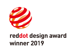 이미지에는 reddot design award winner 2019라는 텍스트가 포함되어 있으며, 빨간색과 주황색의 원형 로고가 있습니다.