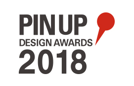 이미지에는 PIN UP DESIGN AWARDS 2018이라는 텍스트가 있습니다. 빨간색 핀 모양의 그래픽 요소가 포함되어 있습니다.