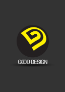 검정색 배경에 노란색으로 디자인된 G 모양의 로고가 있으며, 그 아래에 GOOD DESIGN이라는 흰색 텍스트가 있습니다.
