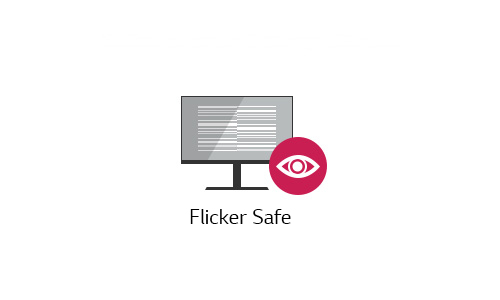 컴퓨터 모니터 아이콘과 빨간색 눈 모양의 아이콘이 함께 있으며, 아래에 Flicker Safe라는 텍스트가 있습니다.