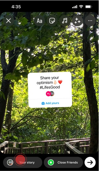 인스타그램 스토리 게시 화면 이미지.