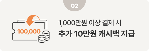 1,000만 원 이상 결제 시​ 추가 10만원 캐시백 지급
