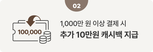 1,000만 원 이상 결제 시​ 추가 10만원 캐시백 지급