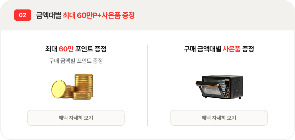 02. 금액대별 최대 60만P+사은품 증정