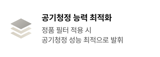 공기청정 능력 최적화 - 정품 필터 적용 시 공기청정 성능 최적으로 발휘
