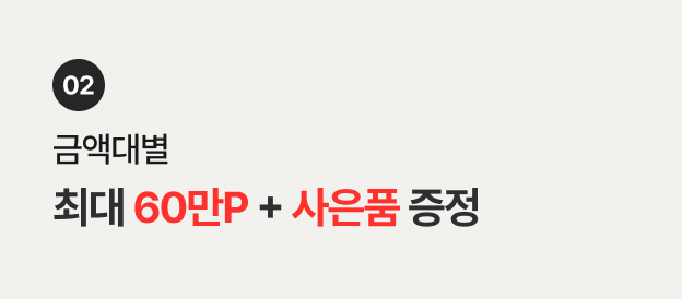 02. 금액대별 최대 60만P+사은품 증정