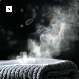 고압 고온 스팀에 세균들이 쐬어지고 있는 이미지