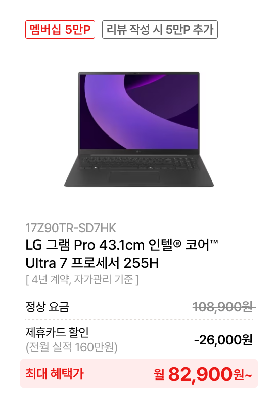 LG 그램 Pro 43.1cm 인텔® 코어™​ Ultra 7 프로세서 255H