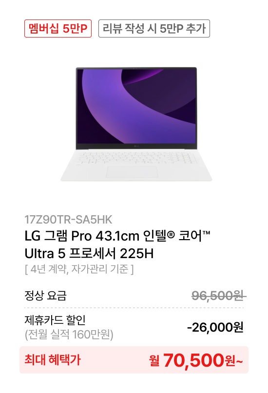 LG 그램 Pro 40.6cm 인텔® 코어™​ Ultra 5 프로세서 225H