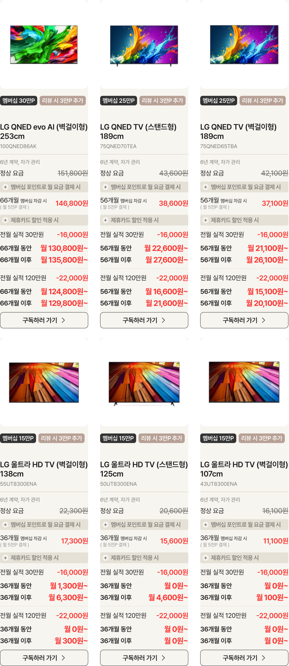 QNED/울트라 제품 목록