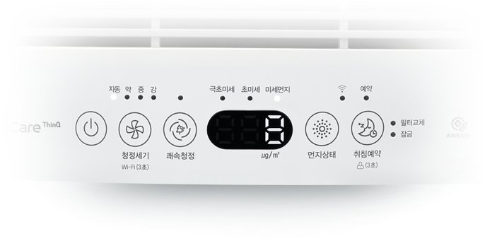 먼지 정도를 확인할 수 있는 공기청정 디스플레이