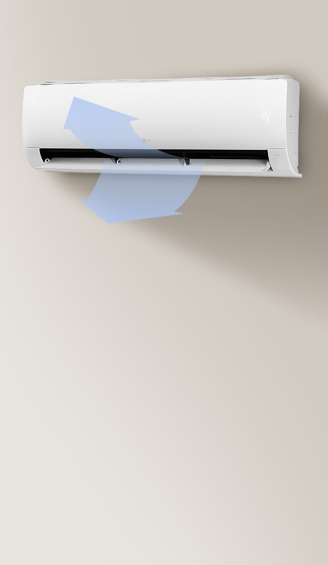 벽에 걸린 벽걸이 에어컨과 위 아래로 나오는 바람