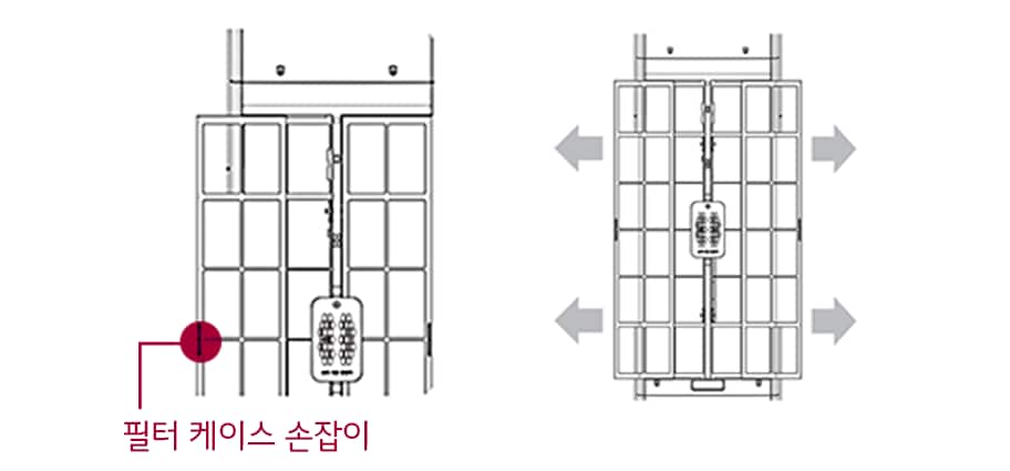 1. 제품 뒷면에서 교체하고자 하는 필터 케이스의 손잡이 부분을 당겨 필터를 꺼내주세요1