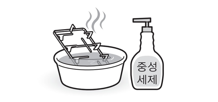 1. 따뜻한 물에 몇 분 간 담구어 둔 다음 중성세제로 깨끗이 씻어주시고 마른행주로 물기를 닦은 후 제자리에 놓아주세요1