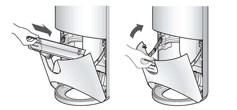 5. 청소 또는 필터 교체 후 필터를 역순으로 조립하여<br>필터 손잡이가 제품 상부에 위치하도록 삽입해 주세요<br><br>6. 뒷면 판넬을 닫아주세요1