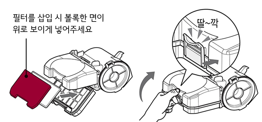 8. 청소 또는 교체할 모터 보호필터를 넣어 주세요<br><br>9. 필터 덮개를 닫아주세요1