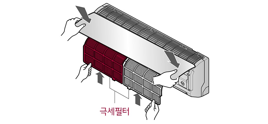3. 그늘에서 잘 말린 후 극세필터를 넣고, 전면 판넬을 닫아 주세요1