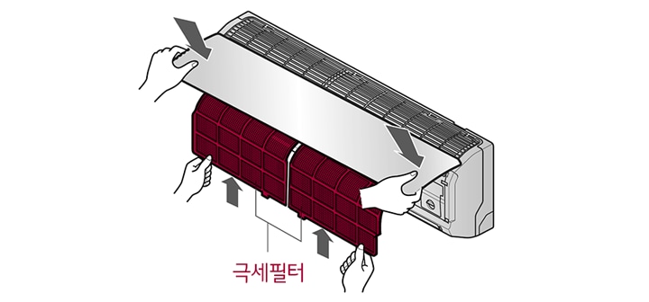 3. 그늘에서 잘 말린 후 극세필터를 넣고, 전면 판넬을 닫아 주세요1