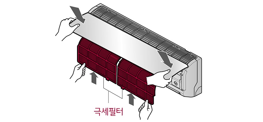3. 그늘에서 잘 말린 후 극세필터를 넣고, 전면 판넬을 닫아 주세요1