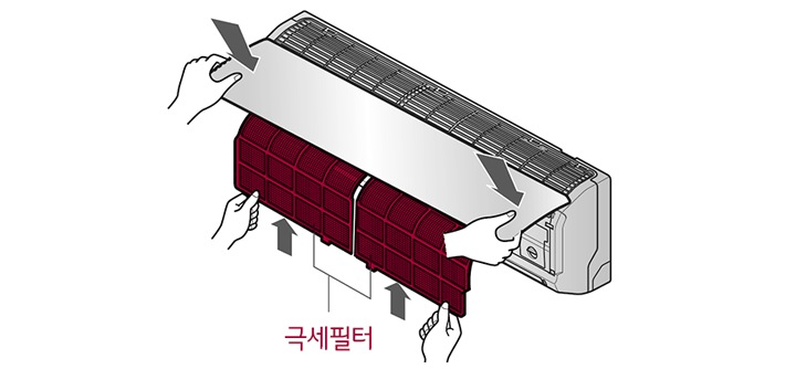 3. 그늘에서 잘 말린 후 극세필터를 넣고, 전면 판넬을 닫아 주세요1