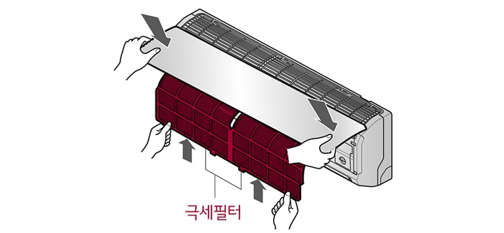 3. 그늘에서 잘 말린 후 극세필터를 넣고, 전면 판넬을 닫아 주세요1