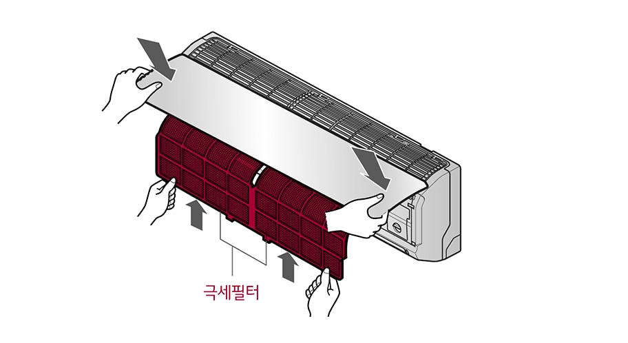 3. 그늘에서 잘 말린 후 극세필터를 넣고, 전면 판넬을 닫아 주세요1
