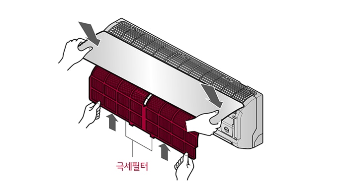 3. 그늘에서 잘 말린 후 극세필터를 넣고, 전면 판넬을 닫아 주세요1
