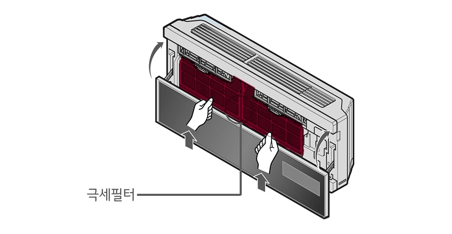 5. 그늘에서 완전히 말린 극세필터를 끼우고 전면판넬을 닫아주세요1
