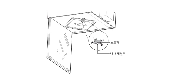 6. 스토퍼를 화살표 방향으로 걸은 후 나사를 체결하세요1