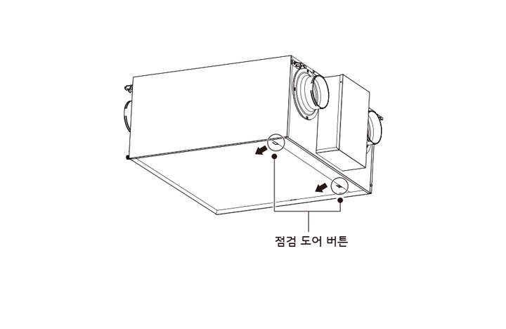 1. 제품의 전원을 끈 다음, 주 전원 스위치를 내리세요<br><br>2. 장갑을 끼고 점검 도어 버튼을 눌러 점검 도어를 여세요1