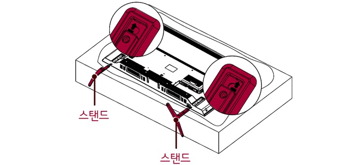 1. 그림과 같이 스탠드를 홈에 맞춰 끼우세요1