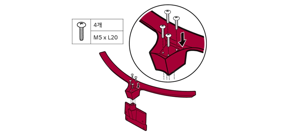 2. 동봉된 4개의 볼트를 사용하여 그림과 같이 제품에 데스크형 스탠드를 결합시키세요1