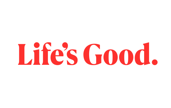흰색 배경에 빨강색 Life's Good. 문구가 적힌 슬로건 1 이미지