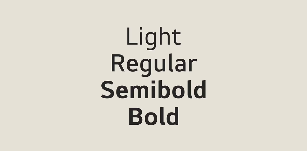 LG EI Text Light, Regular, Semibold, Bold 서체 굵기 설명 이미지