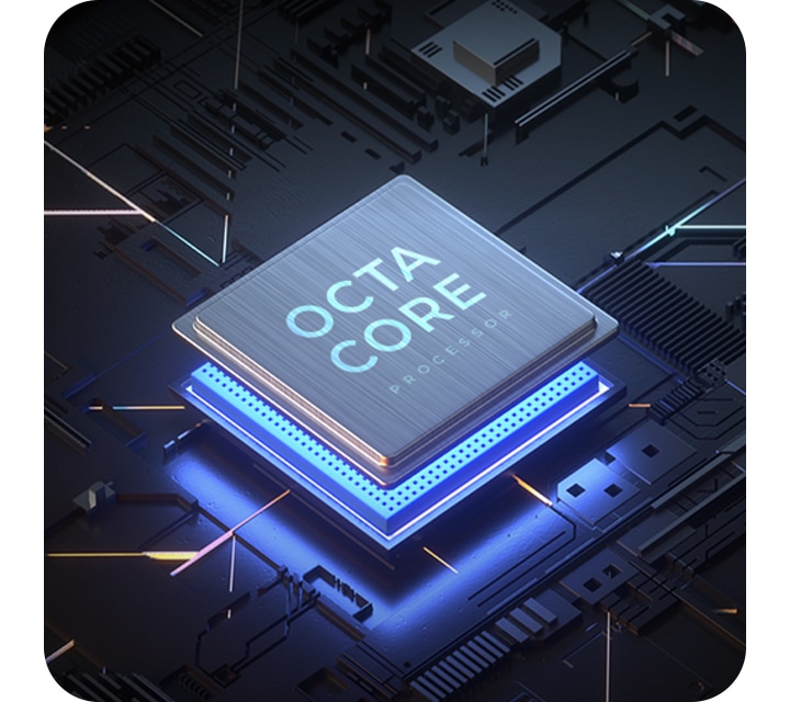 이미지에는_octa_core_processor라는_텍스트가_있는_프로세서_칩이_보입니다._칩은_빛나는_파란색_조명으로_강조되어_있으며,_주변에는_복잡한_회로_패턴이_있는_전자_기판이_배경으로_펼쳐져_있습니다.