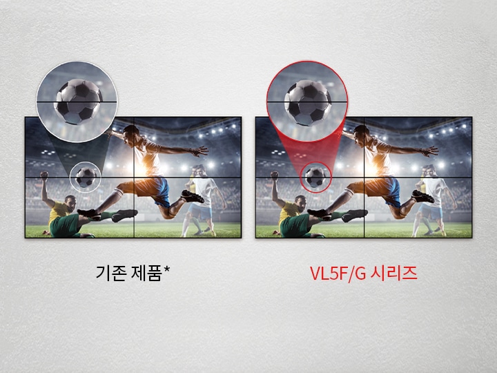 두 개의 축구 경기 장면이 각각의 화면에 표시되어 있으며, 화면은 여러 개의 패널로 구성되어 있습니다. 왼쪽 화면에는 