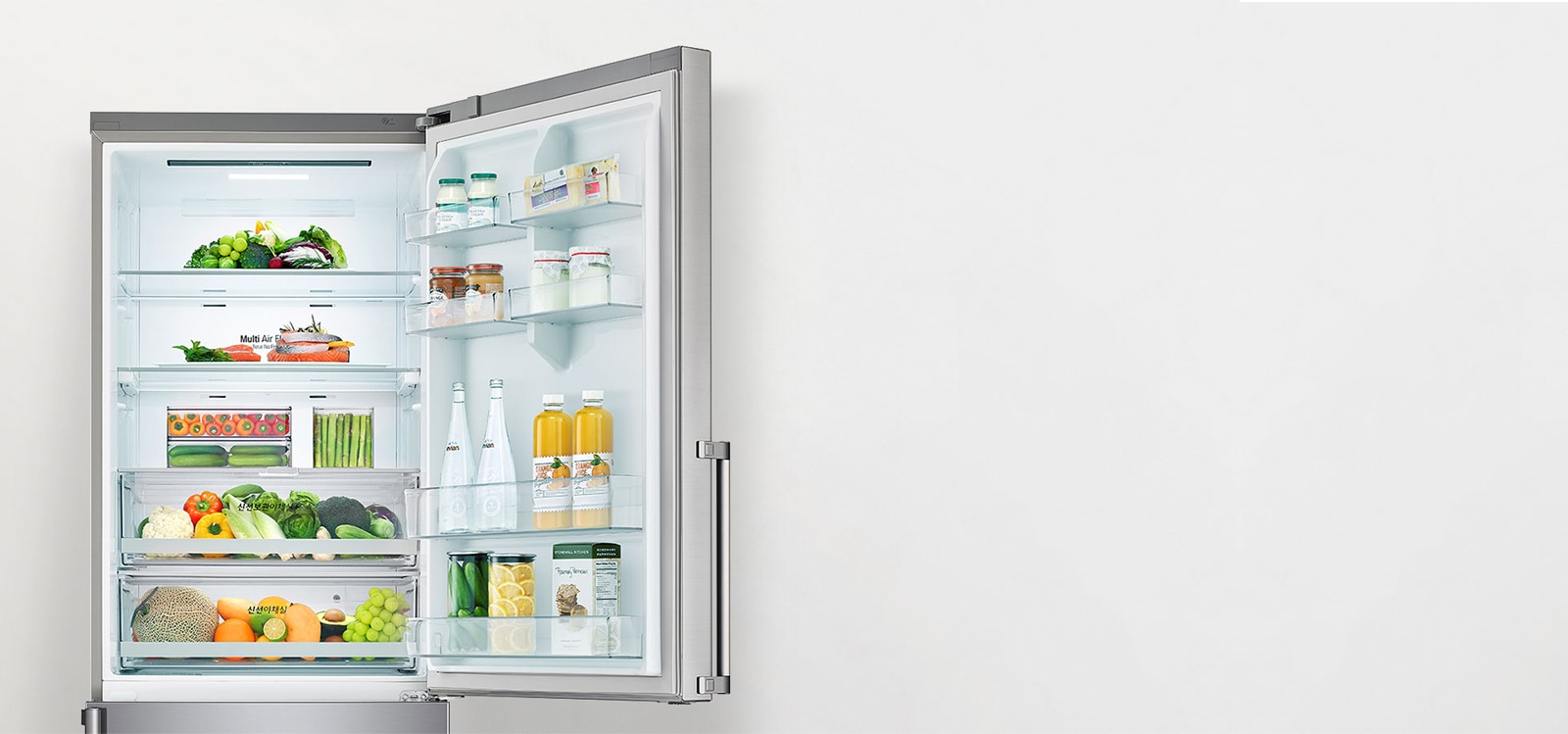 <b>자주 찾는 냉장실은 위로</b><br>자주 사용하는 냉장실은 위로 올려 더 넓게<br>사용할 수 있고 허리를 숙일 필요가 없습니다1