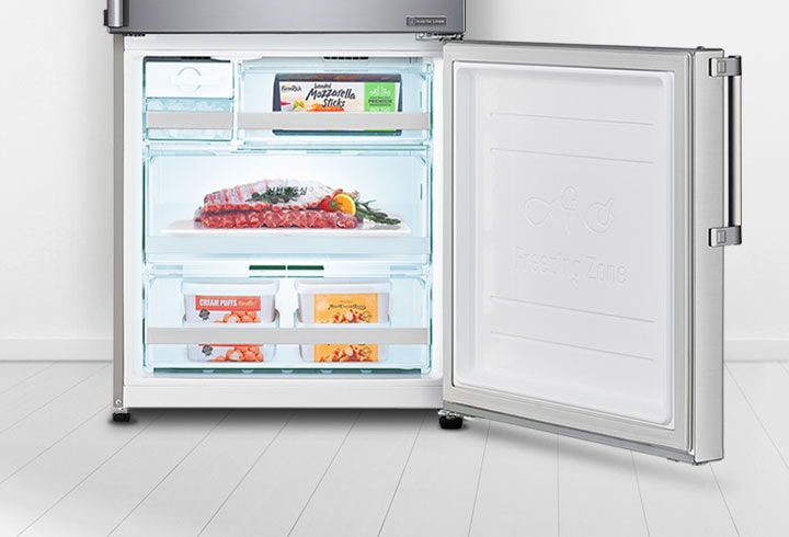 <b>보관위주 냉동실은 아래로</b><br>보관위주 냉동실은 아래로 내려 육류, 생선도<br>종류별로 나눔 보관이 가능합니다2