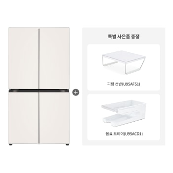 (특별 사은품 패키지) LG 디오스 AI 오브제컬렉션 베이직 냉장고 + 피팅 선반 + 음료 트레이