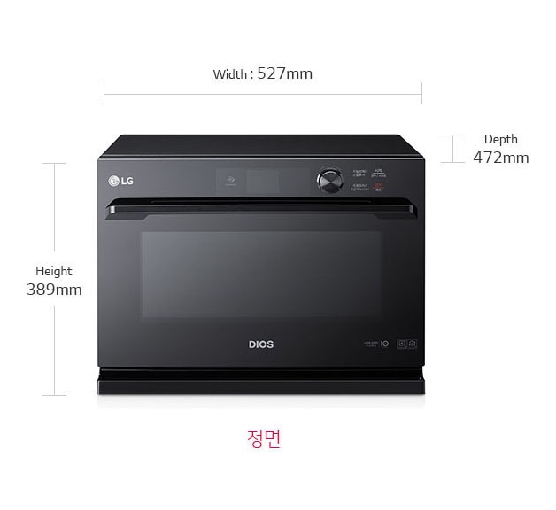 제품치수.정면 기준 넓이:527mm,높이:389mm,폭:472mm